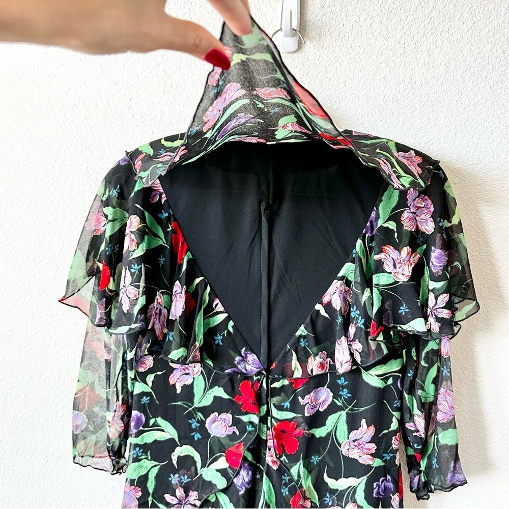 Vintage Holly Harp Ruffle Layered Tiered Floral Dress in Black Size Medium 80s - Picture 7 of 10